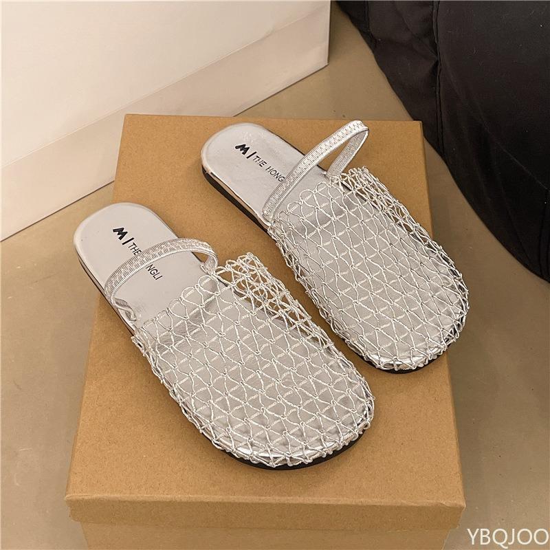 Fashion Outdoor Casual and Fashionable Summer Lazy Shoes 2025 Semi Draggable Mesh Beach Comfortable Breathable Simple Flat Shoes