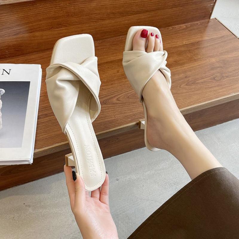 Fashion Summer Fashion Simple Ladies Slippers Dew Feet High Heels Solid Color Comfortable Casual SlippersFashion Slippers