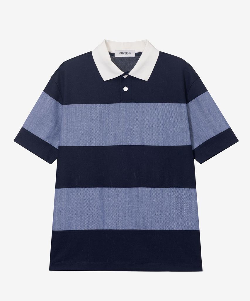 MINDBRIDGE [Couture] Linen-Like Block Color Block Oversized Collared T-Shirt