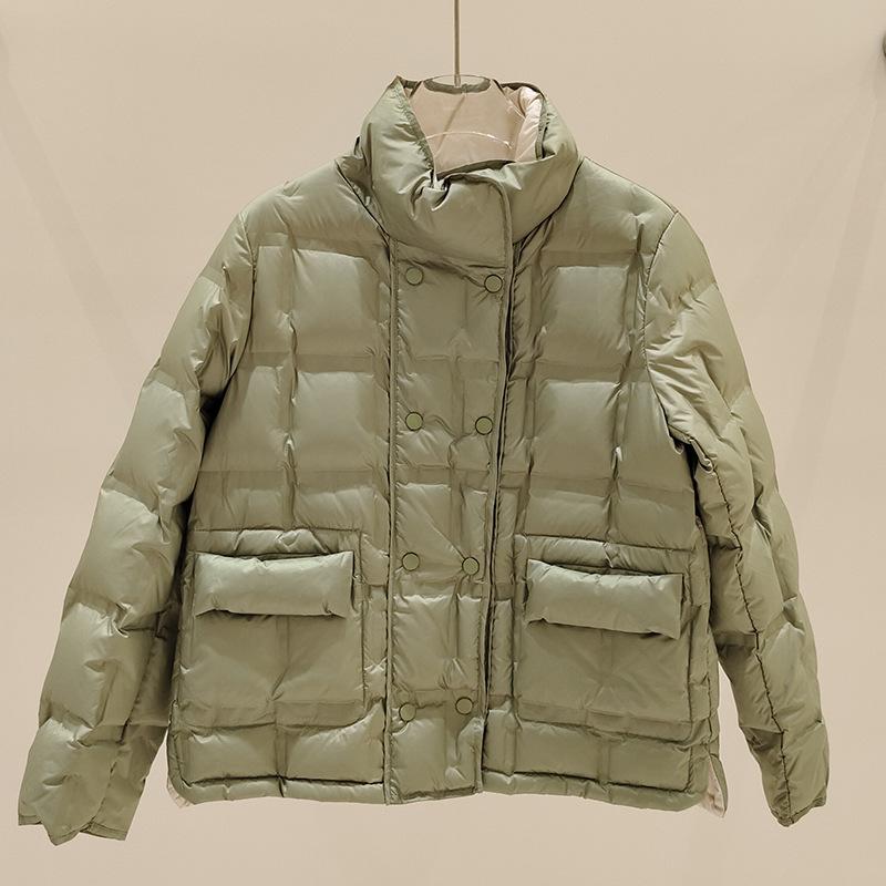 Autumn and Winter New Fashion Stand-up Collar Double-sided Wear Pressed Rubber Double-breasted Down Jacket Women's Short Winter Coat Tide