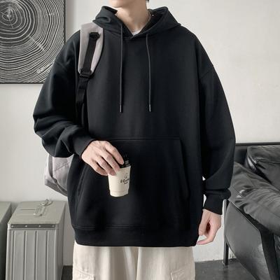 Spring Autumn Casual Hoodie Comfortable Hooded Sweatshirt Men's Loose Top Solid Color Pullover Youth Sports Sweatshirt