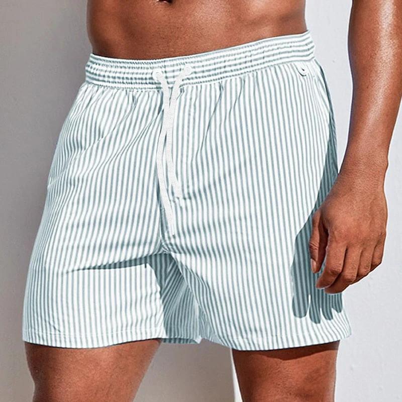Einfache vertikale Streifen Muster Kurze Hosen für Herren Sommer Lässig Tägliche Kleidung 3D Gedruckte Badeshorts Locker Urlaubs Badehosen
