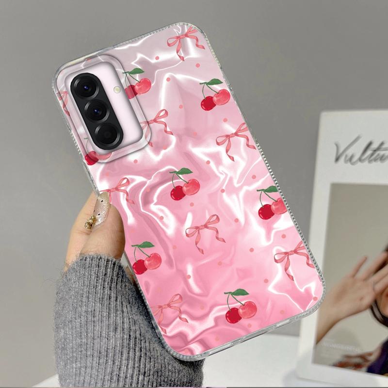 Pink Cherry Bow Leopard Girls Case For Samsung Galaxy A56 A16 A26 A36 A06 A55 A35 A25 A15 A12 A32 A54 S24 S25 S22 S23 FE Cover