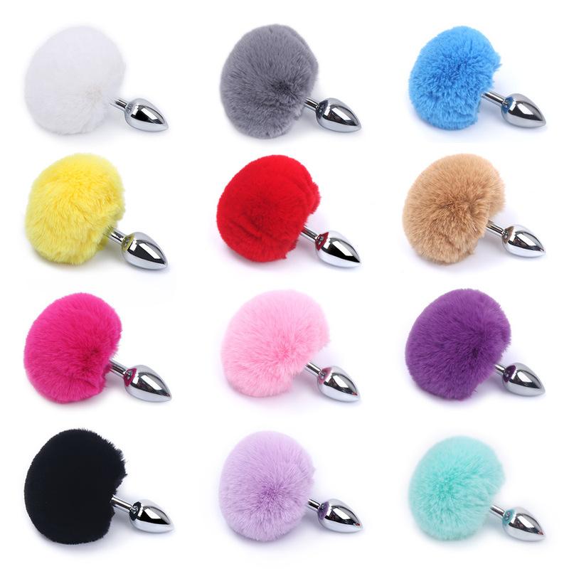 Detachable Anal Plug Real Bunny Tail Smooth Touch Metal Butt Plug Tail Erotic BDSM Sex Toys for Woman Couples Adult Games