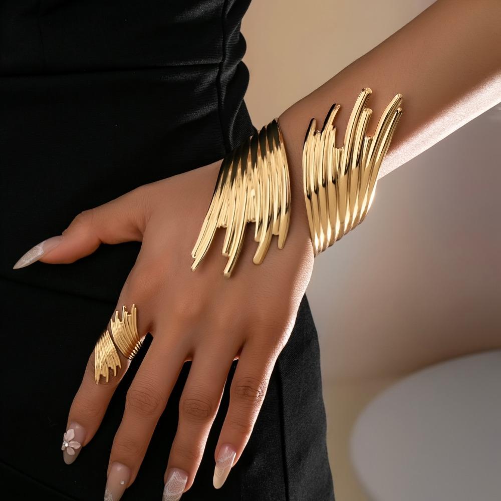 Jewelry Metal Open Bangles Geometric Upper Arm Cuff Luxury Bangles Ring Set  Party Jewelry
