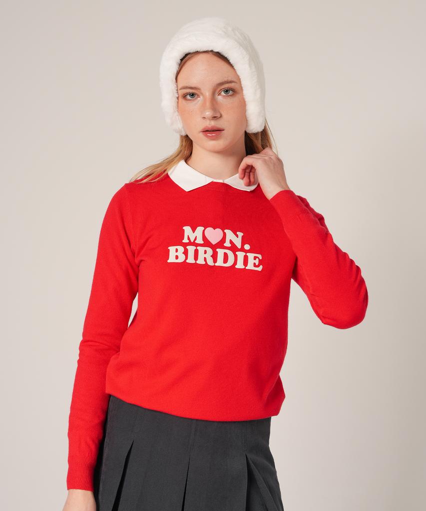 MONBIRDIE GOLF Rosie Crewneck Logo Long Sleeve Knit Red