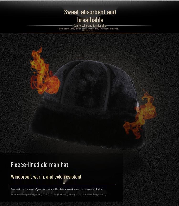 Gorro de Invierno de Cuero de Vaca Genuino Haining para Personas Mayores - Engrosado, con Felpa Cálida Gorro de Punto para Abuelo y Abuela