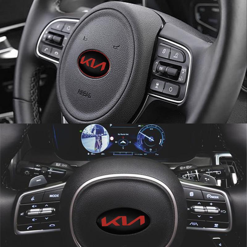 2026 Hot Car Sticker 6cm Car Steering Wheel Center Sticker For KIA Sportage Picanto Rio Ceed Cerato Soul K5 Sorento Car Interior