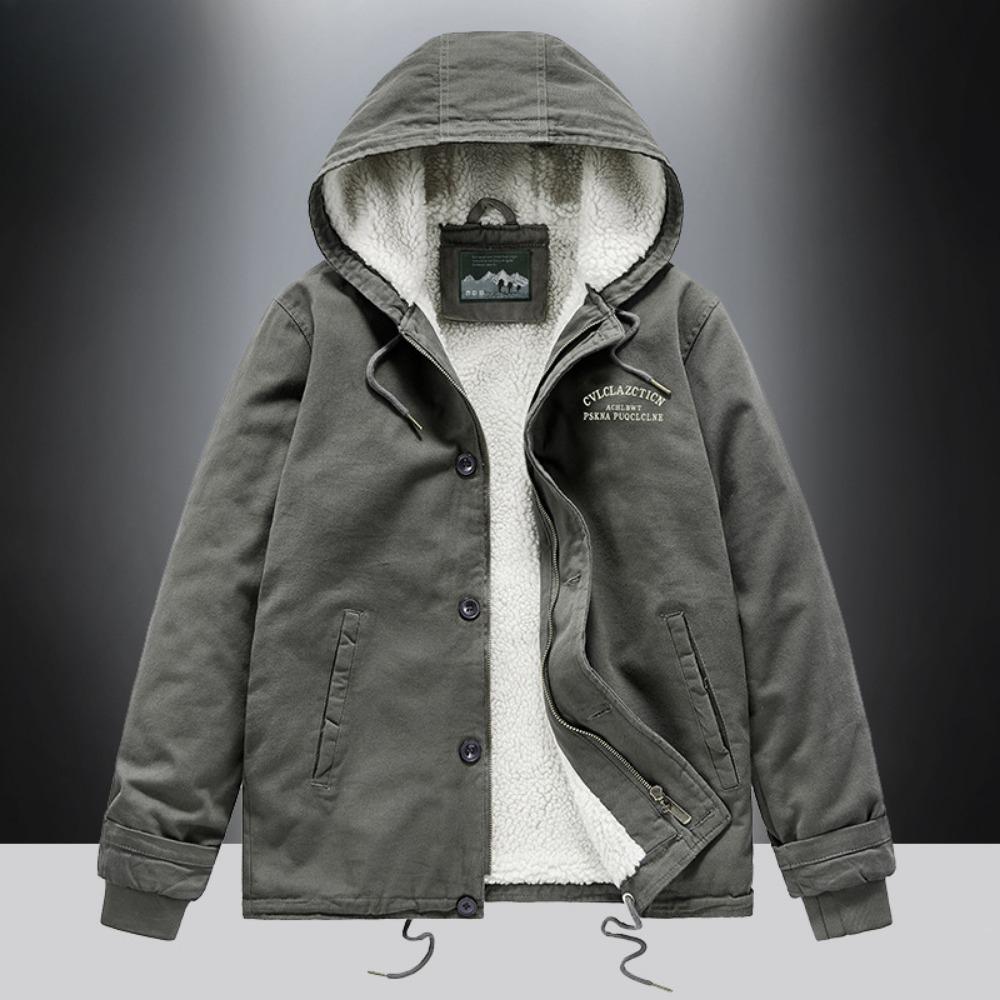 Lamb wool short coat men's winter thickened fur collar fleece tooling bomber jacket cotton coat lamb wool cotton coat
