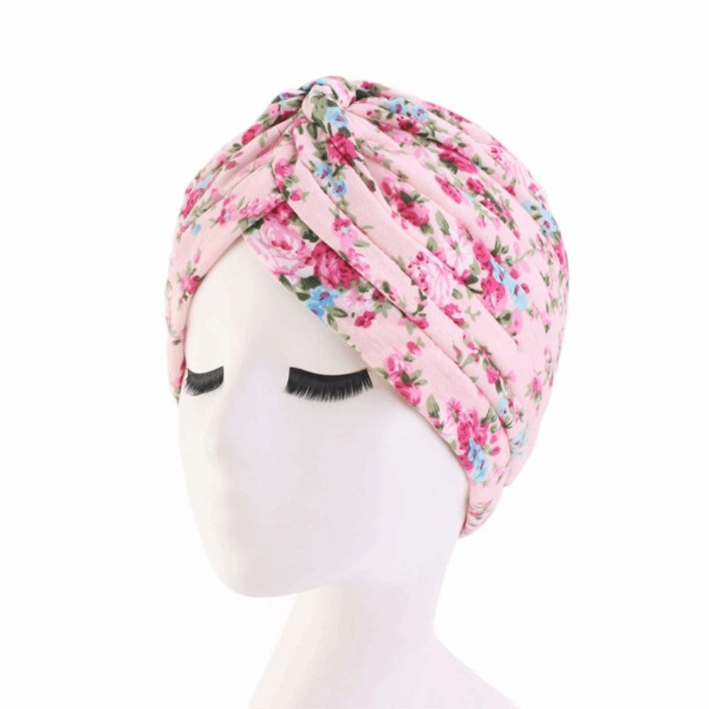 Floral Print Turban Hats Soft Chemo Cap Fashion Pleated Turban  Women