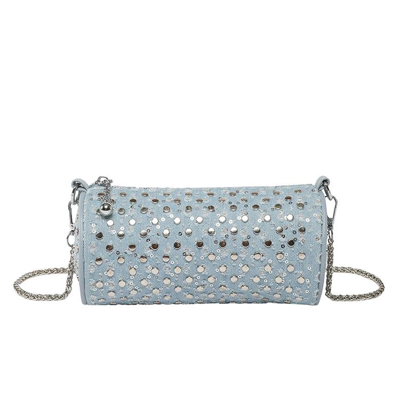 Fashion Trend Chain Cylinder Bag Women's New Summer High-end Sense Versatile Rivet Shoulder Messenger Bag