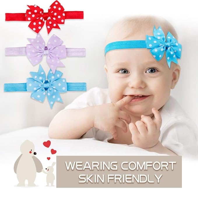 Soft and Elastic Bow Cotton Headband for Newborns and Infants (Pack of 10) - Multicolor