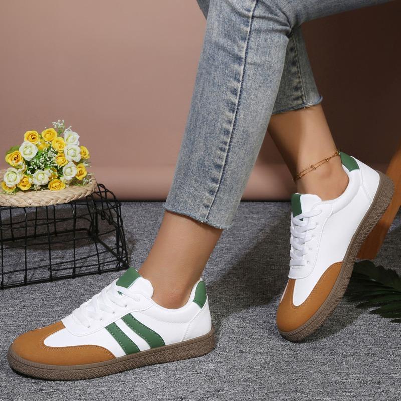 Women's Spring Flat Breathable Soft-Soled Casual White Sports Board Shoes, Versatile Training Style Footwear.