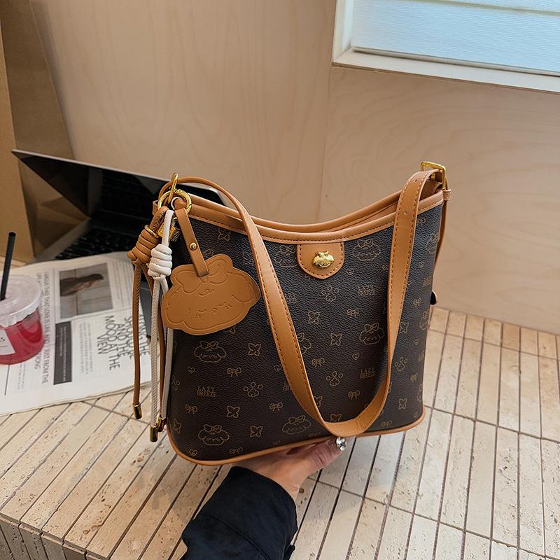 2025 Women's Large Capacity Retro Tote Bag, High-End Fashion Floral Commute Bag, Shoulder Crossbody Style