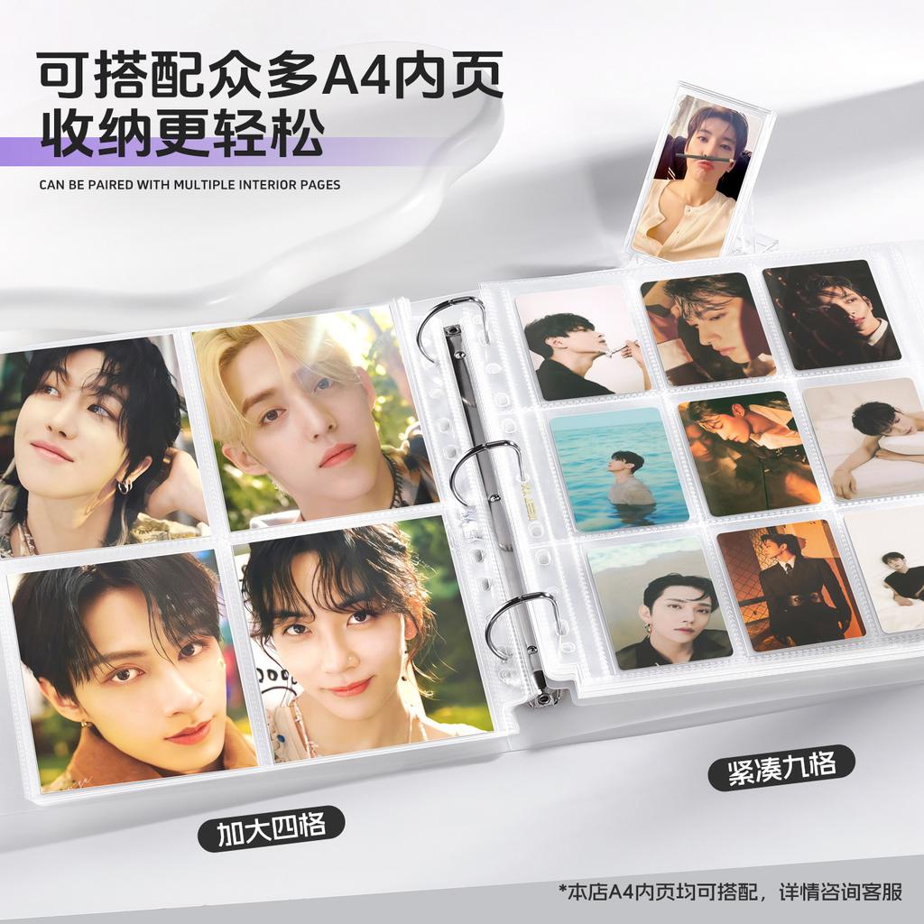 Album Fotografico A4 Trasparente Satinato Grande Capacità, Porta Carte Polaroid a 9 Griglie, Raccoglitore per Fotocard per Fan Kpop, Conservazione Biglietti