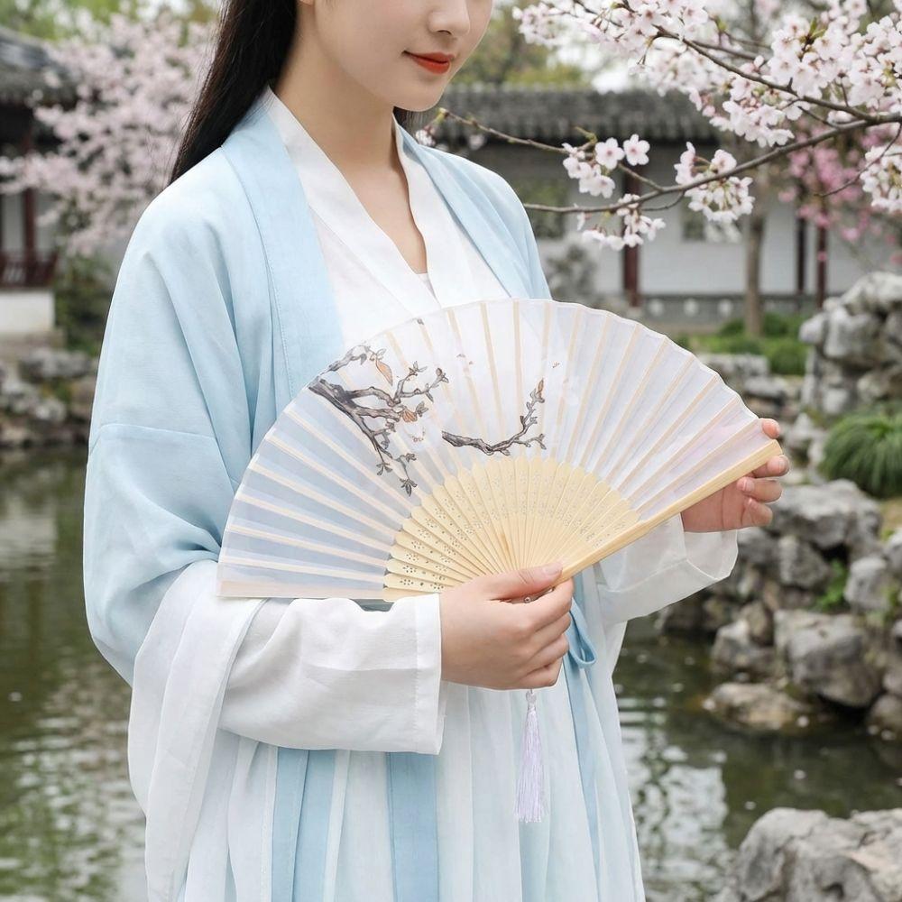 Antique Folding Fan Bamboo Frame Handheld Fan Women Fan Decorative Fan  Cheongsam Matching