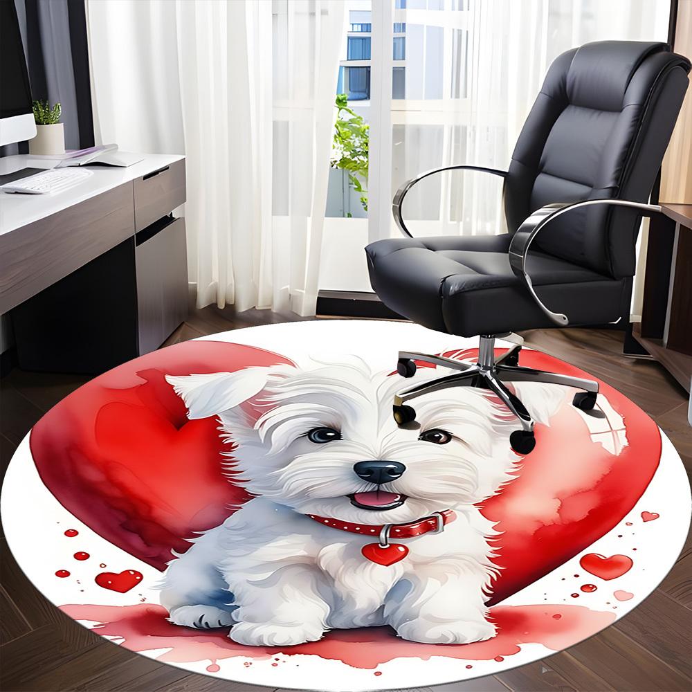1 szt. Okrągły dywanik biurowy Puppy Love, Mata odpowiednia do biura, Pod krzesła biurowe, Sypialni, Salonu, Wystroju domu, Dekoracji pokoju