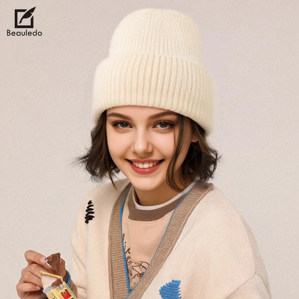New Autumn and Winter Pure Cashmere Wool Hat for Women Warm Double Sided Thickened Versatile Casual Hat Fashionable Solid Color Knitted Hat