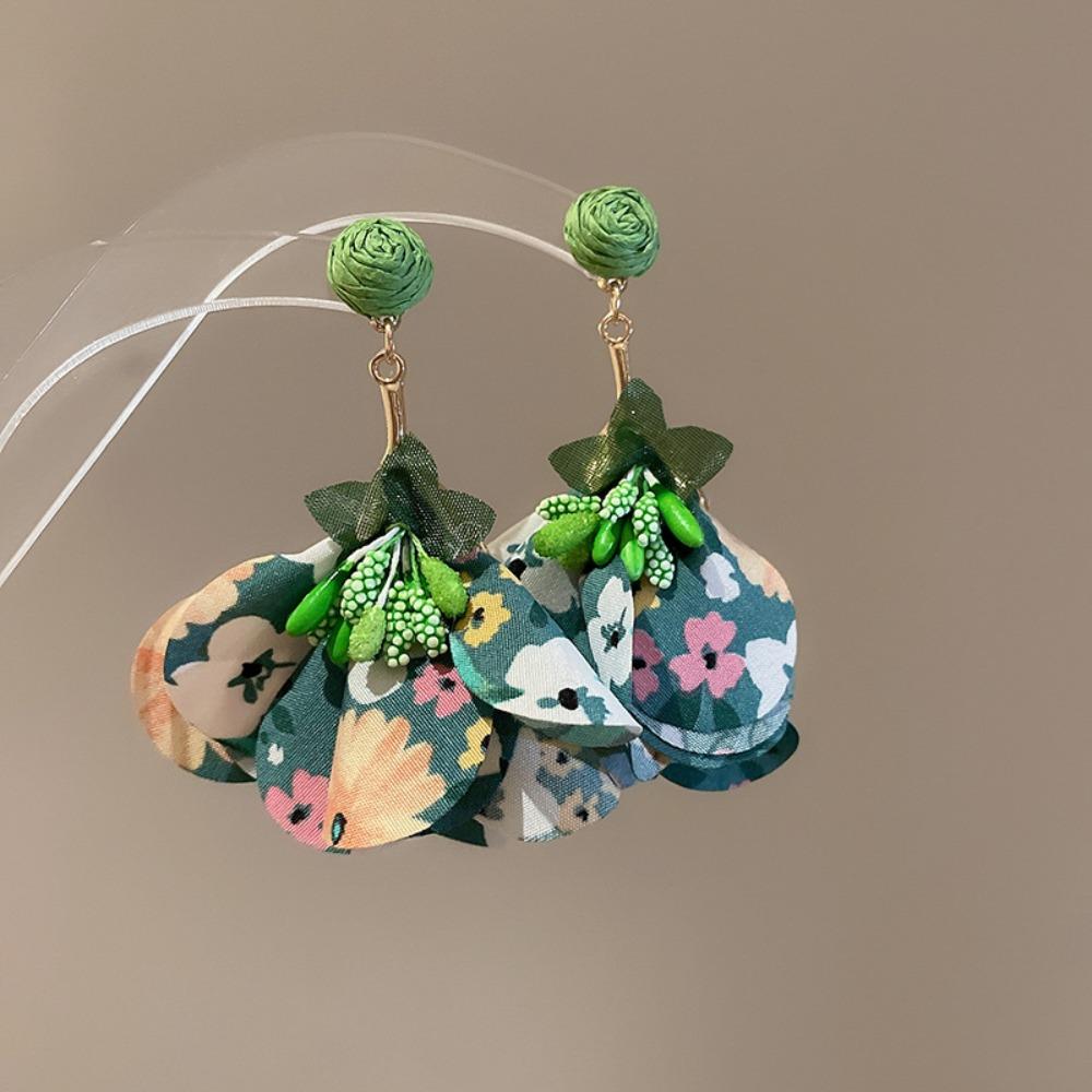 Exaggerated Beach Earrings Tassel Petals Stud Earrings Trendy Flower Dangle Earrings  Vacation