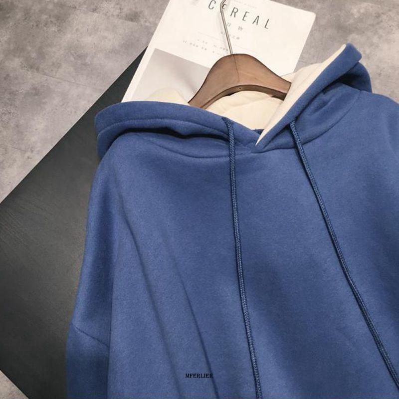 Winter Fleece Harajuku Hoodies Women Solid Color Sweatshirt  Hooded Female Outwear Long Sleeve Top