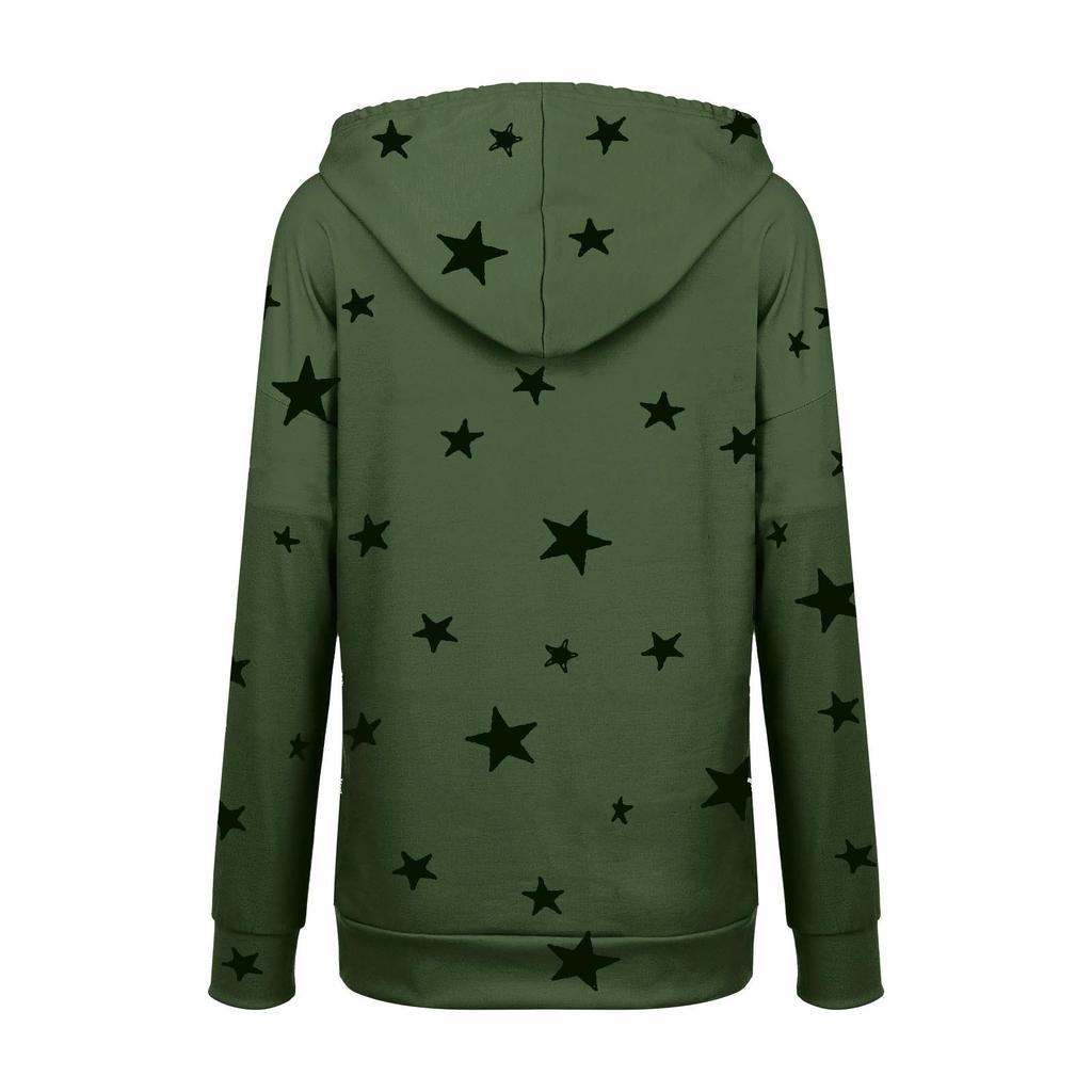 Women Fashion Hooded Star Print Patchwork Long Sleeves Tops Blouse Sweatshirt