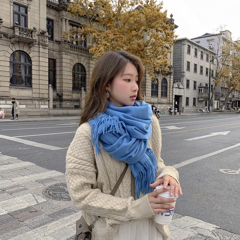 Women's Thickened Cashmere Wool Scarf - Versatile Autumn/Winter Shawl, Korean Style, White
