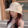 2025 New Summer Wide Brim Organza Sun Hats For Women Elegant Flower Floppy Travel Beach Hat Kentucky Derby Wedding Church Hats