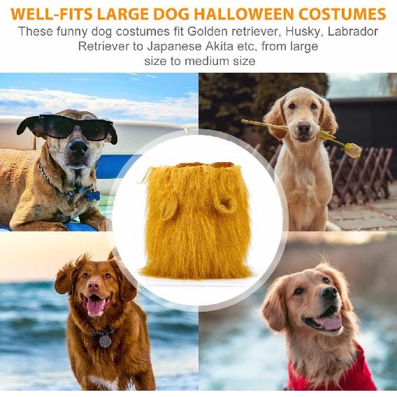 Lion Mane for Dog Costumes Realistic Funny Lion Wig for Medium Large Sized Dogs Halloween Pet Costume (Large, Light Brown)