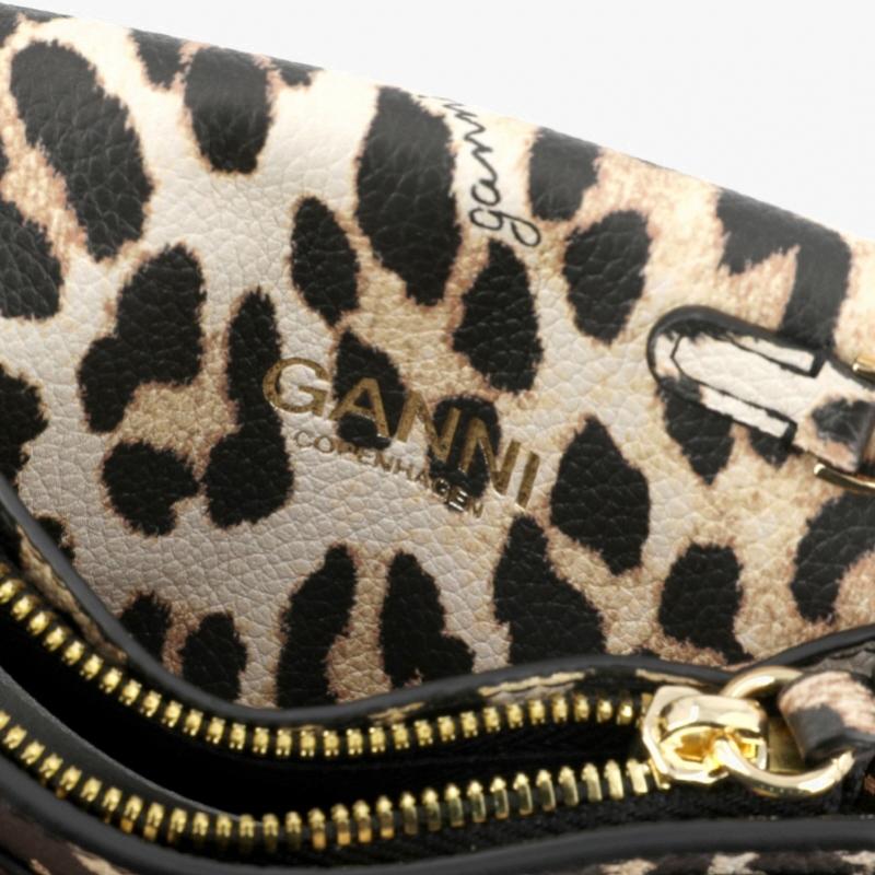 Ganni Leopard Print Logo Bow Flap Card Wallet B3010075