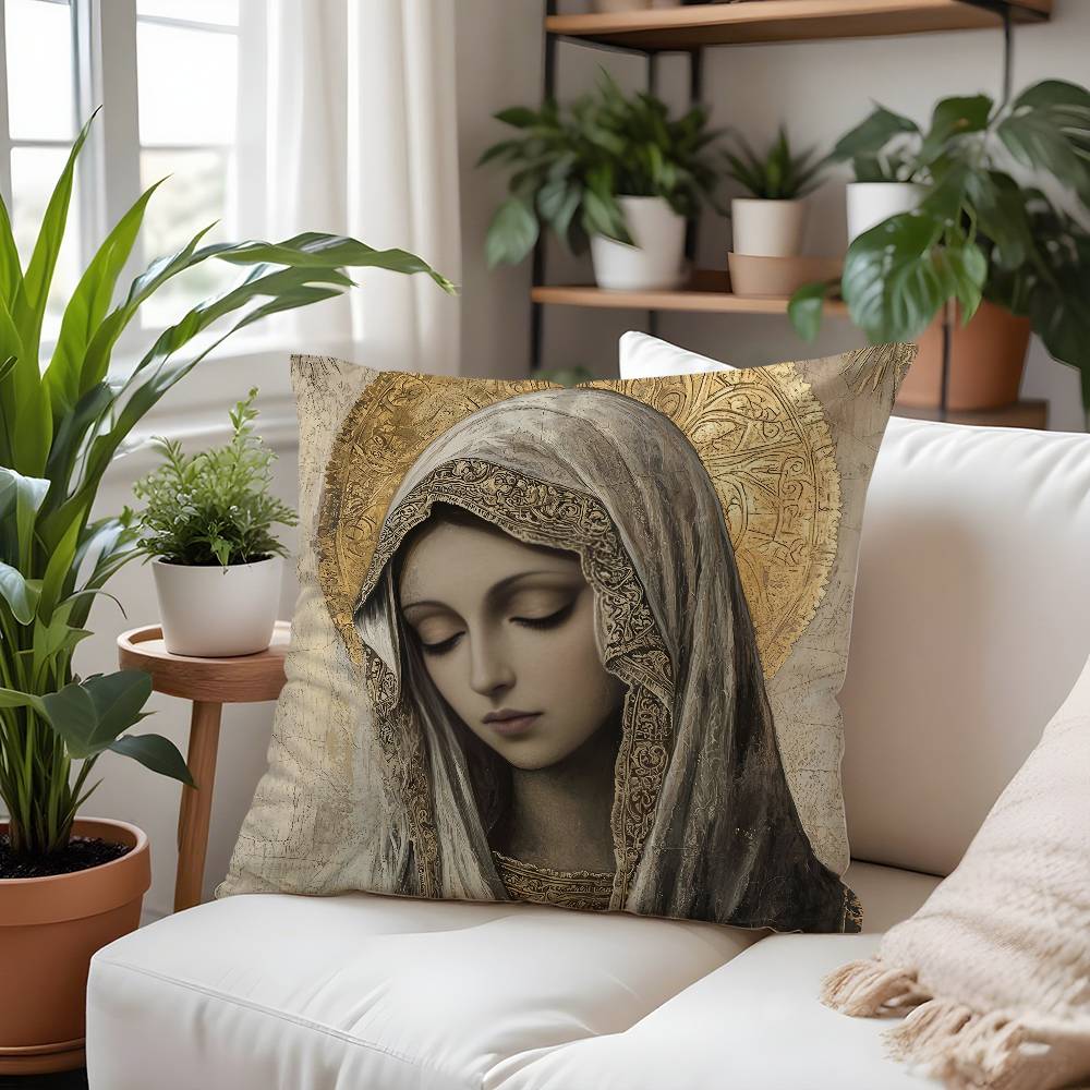 Retro V-Virgin Mary Pillow Case Plush Fabric Soft Pillowcase Double Sided Print Cushion Cover Household Gifts