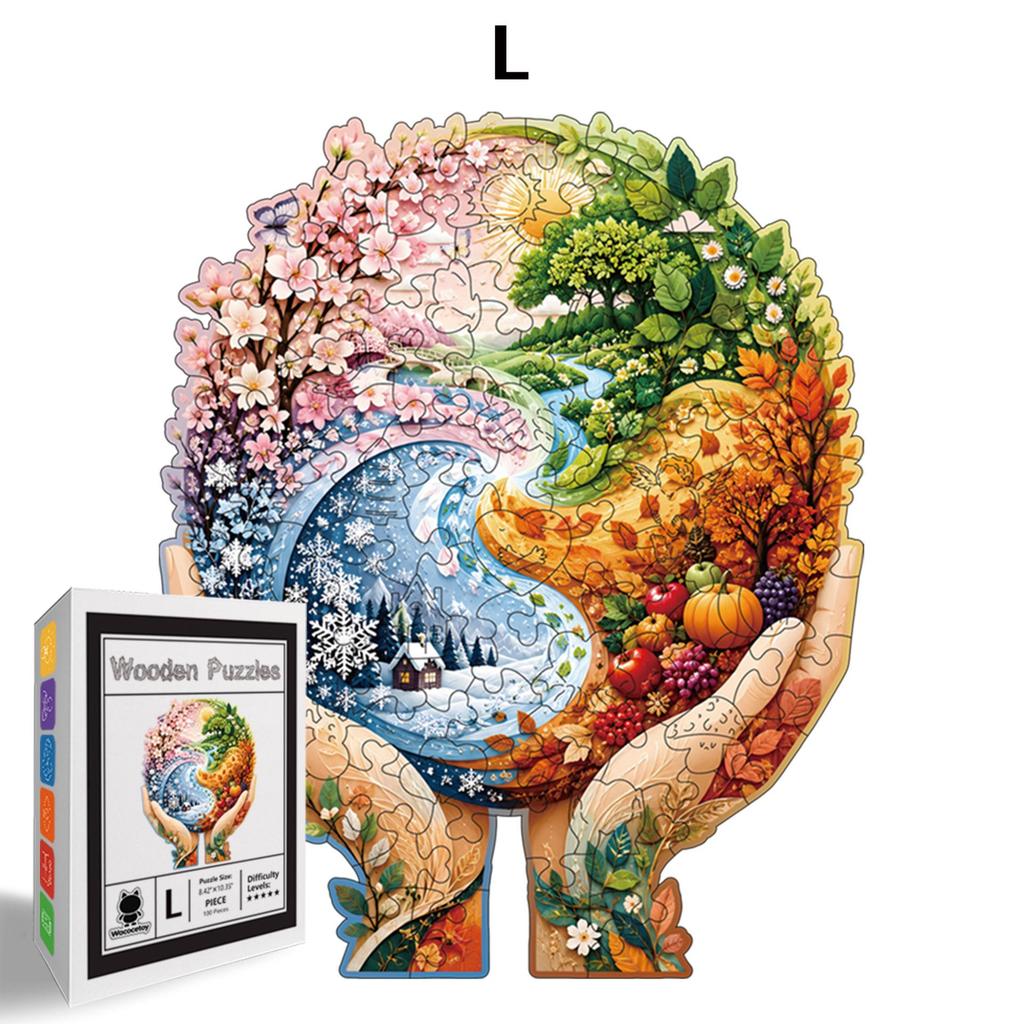 Wacocetoy Guardian Series: High-Difficulty Four Seasons Irregular Shape Wooden Jigsaw Puzzle for Adults