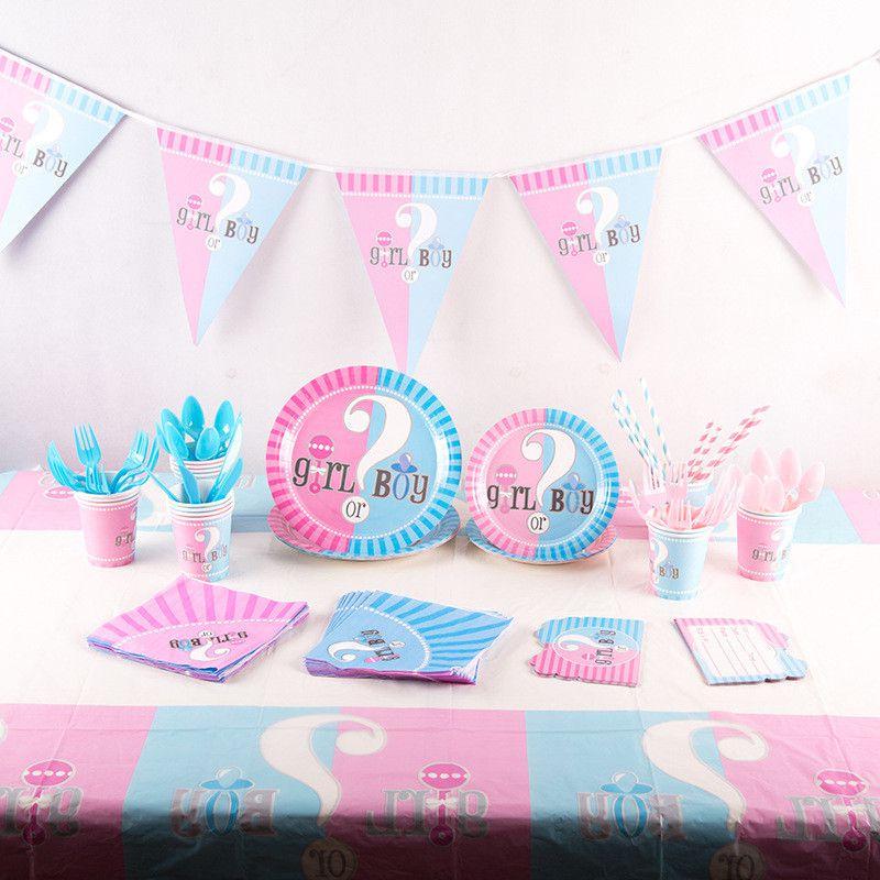 Baby Gender Reveal Party Decoration Boy Or Girl Disposable Tableware Pink Blue