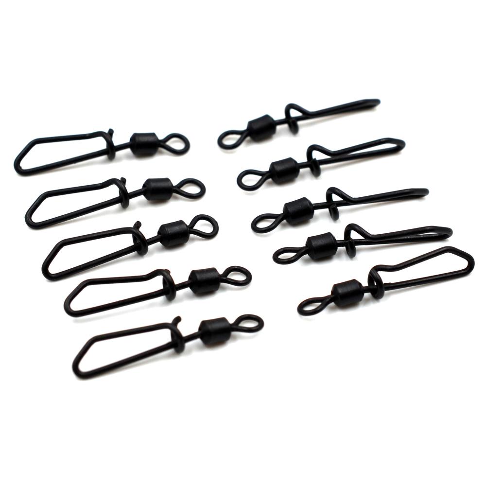 MNFT 20Pcs Stainless Steel Black Nickel Fish Swivels Quick Change Snap Clips Fishing Connector Rolling Swivel