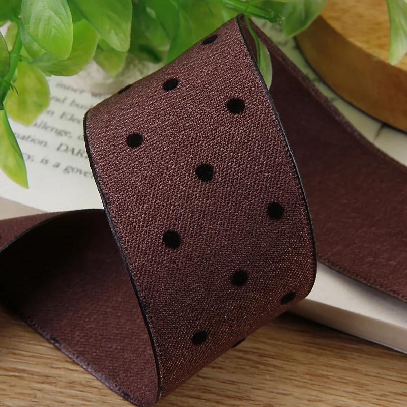 5 Yards Velvet Ribbon Tape with Round Dots for Gifts Box Packaging Wedding Event Party Decor DIY Hair Bow Accessory Cake Bouquet