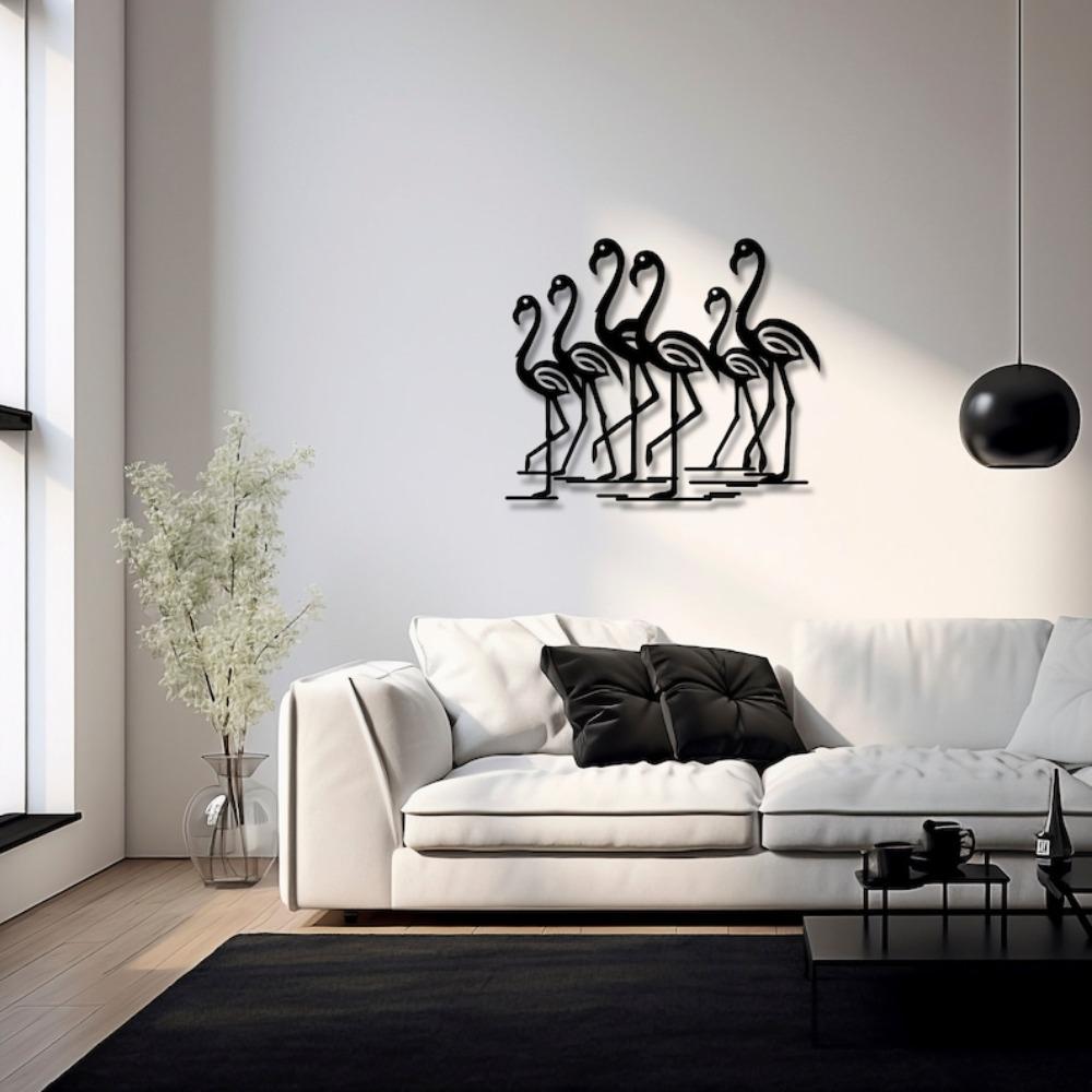 Minimalist Flamingo Metal Wall Art Black Silhouette Sculpture Modern Home Office Lake House Decor
