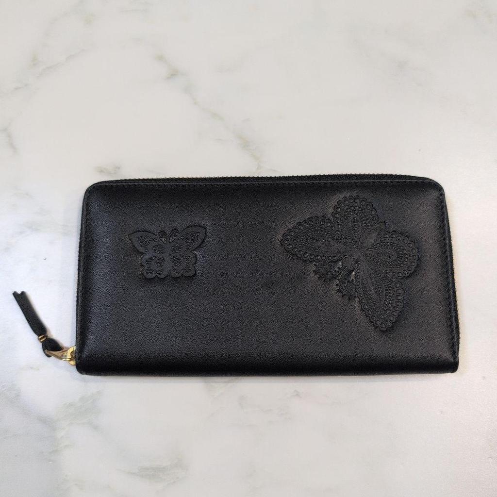 Used COMME des GARCONS long wallet black butterfly embossed