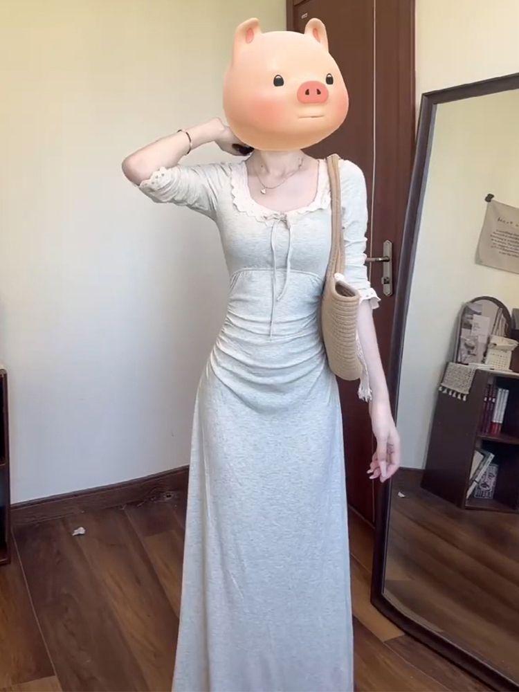 2025 Slim Fit High-Waisted Long-Sleeve French Dress for Women: New Early Autumn Waist-Cinching Design