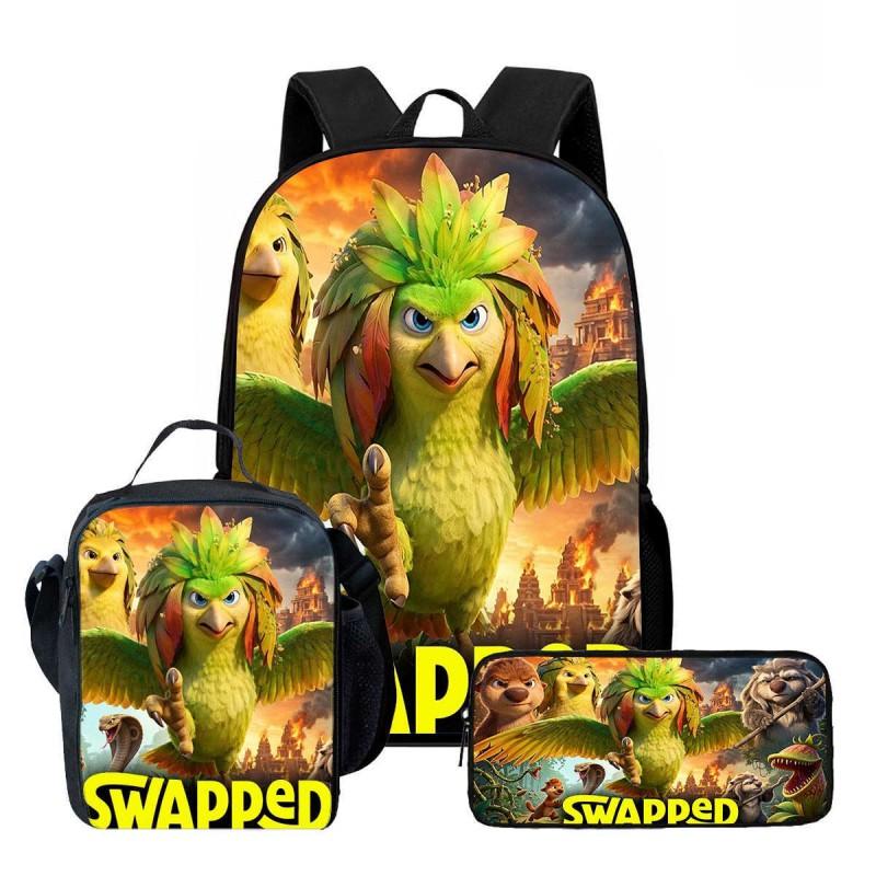 Kids Cartoon Backpack Lunch Bag Pencil Case 3-Piece Set With Fun Print Design School Use