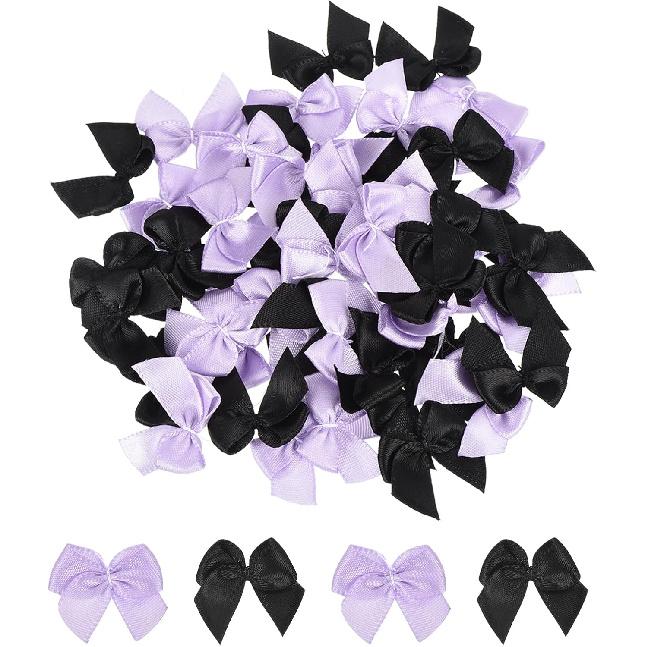 MECCANIXITY 50Pcs Mini Ribbon Bow 1" Mini Fabric Satin Ribbon Flower Bows for Craft DIY Sewing Wedding Birthday Party Pink & Blue