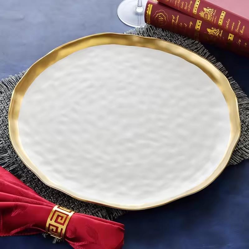 Ceramic Gold Inlay Plate Steak White Food Plate Nordic Style Tableware Bowl Dessert Dish Dinner Dinnerware Set Trays Decorative