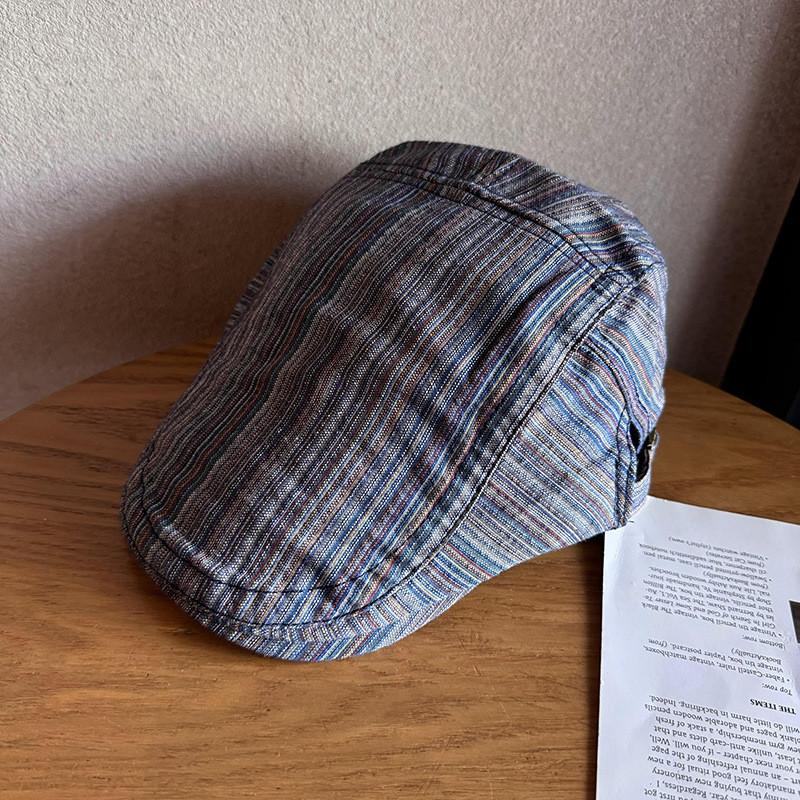 Brimmed Short Retro Beret With Stripe Design For Spring Summer Accessory Fashion