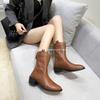 2025 Autumn and Winter New Medium Boots Thick Heel Pointed British Retro Western Boots Fashion Thin Boots Knight Boots Tide
