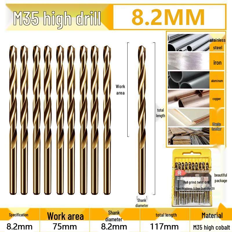 Burghiu elicoidal M35 Cobalt pentru tablă metalică din oțel inoxidabil de înaltă duritate.