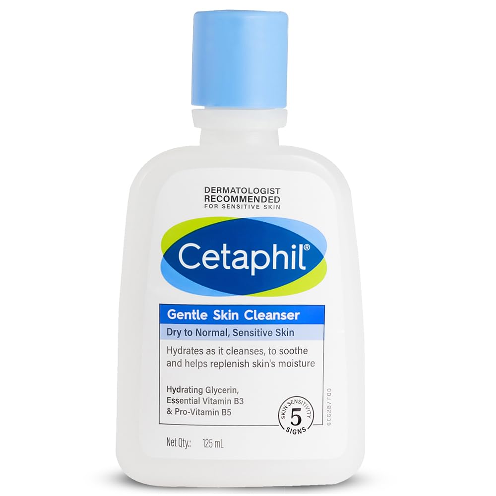 

Cetaphil Мягкое увлажняющее средство для умывания лица с ниацинамидом витамином B5 для сухой и нормальной чувствительной кожи, не содержит сульфатов и мыла, формула 125 мл