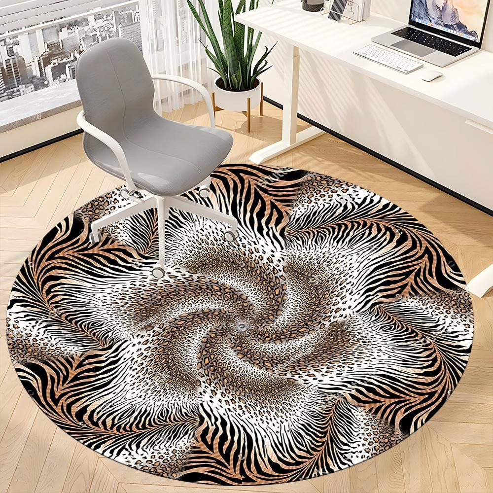 1pc Zebra Print Animal Office Round Area Rug, Indoor Mat Suitable ForOffice, Under Office Chairs Bedroom Living Room Home Decor, Room Deco q085