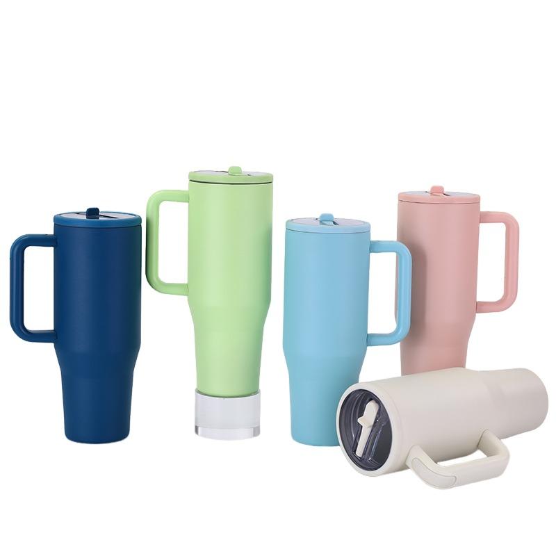 Custom Logo 40oz Stainless Steel Vacuum Insulated Travel Car Beer Coffee Mug Cup Double Walled Tumbler With Flip Straw Handle