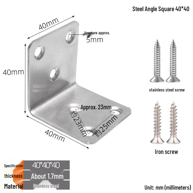 Thickened Stainless Steel 90° L-Shaped Bracket for Furniture and Shelves