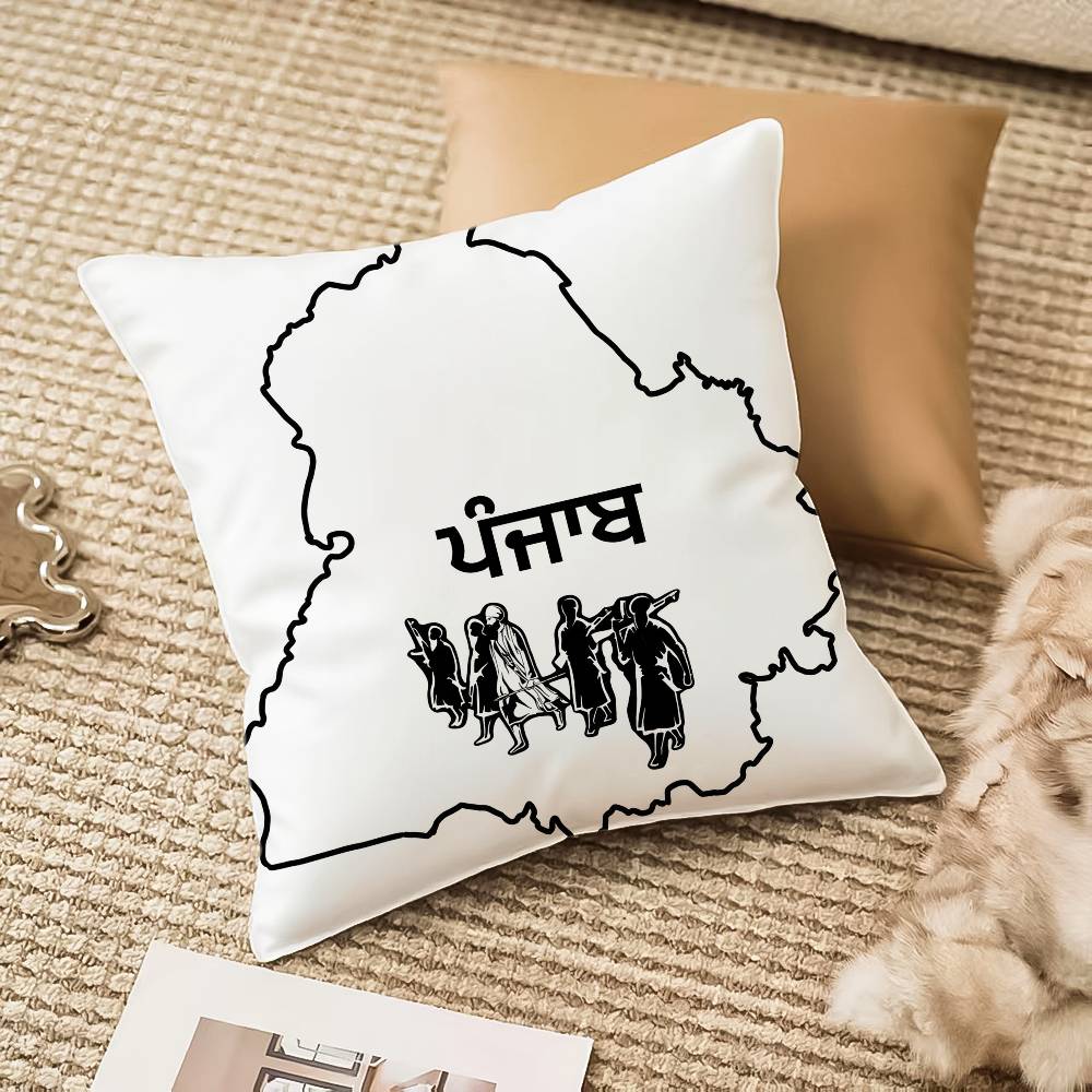 P-Punjab M-Map Pillow Case Anti-dustmite Pillowcase Invisible zipper silky plush Sofa 12x12Inch