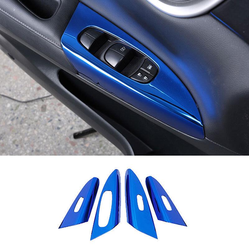 Для Nissan Sentra Sylphy 2013-19 Синий Стальной Декоративная Накладка на Кнопку Управления Стеклоподъемником и Блокировкой Двери