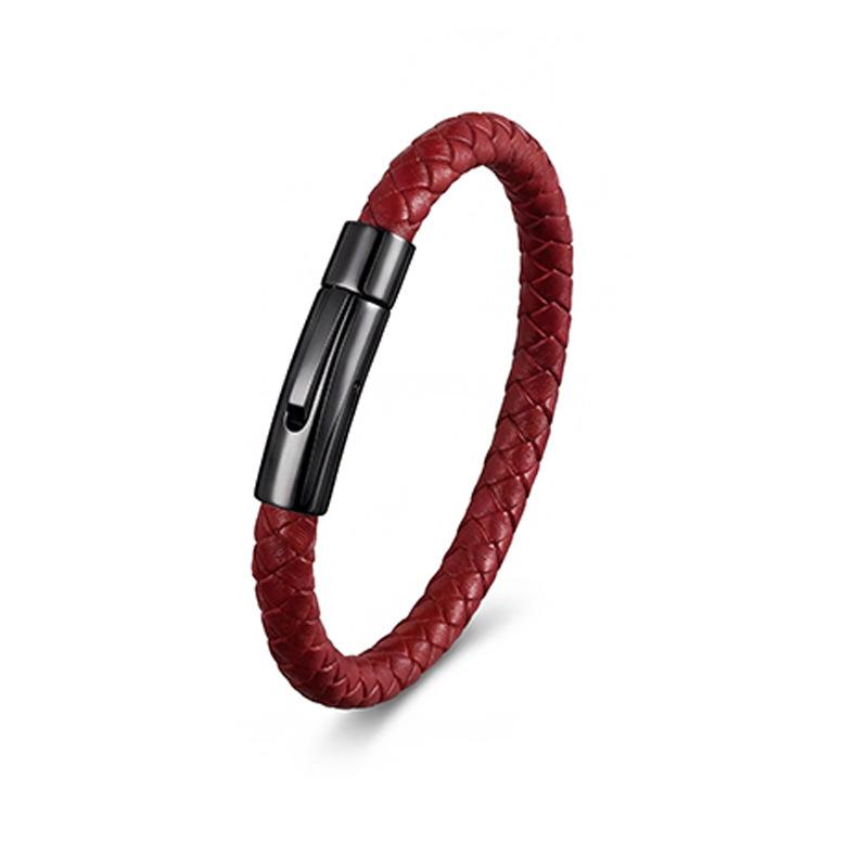 European and American Leather Bracelet Stainless Steel Snap Button Men's Woven Leather Bracelet